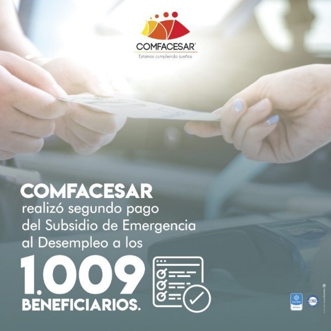 A 1.009 beneficiarios, Comfacesar les hizo el segundo pago del subsidio de emergencia al desempleo