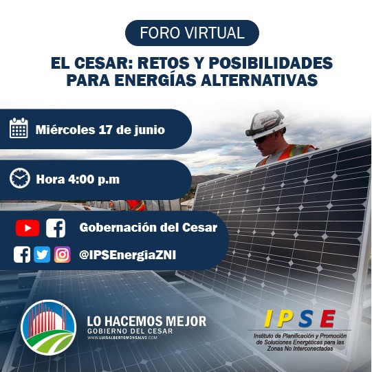 En foro virtual se hablará sobre “Retos y posibilidades para energías alternativas en el Cesar”