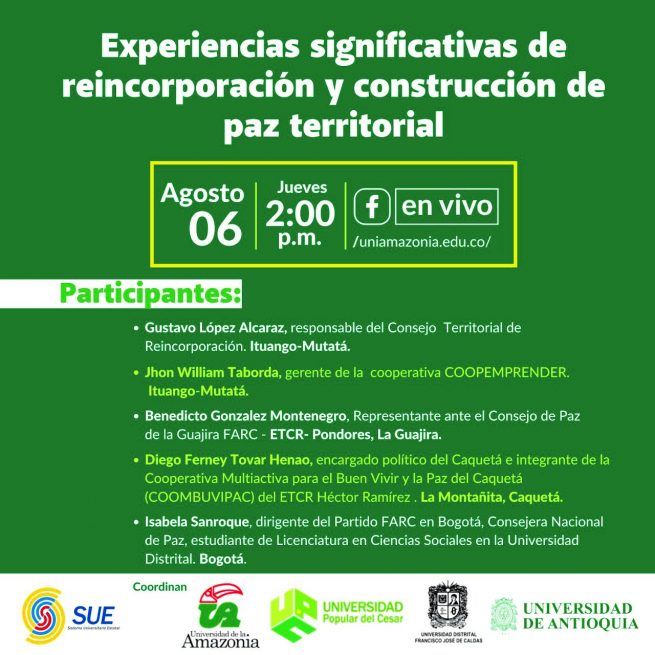 Sistema Universitario Estatal continúa con el desarrollo de Experiencias Significativas de Reincorporación y Construcción de Paz Territorial