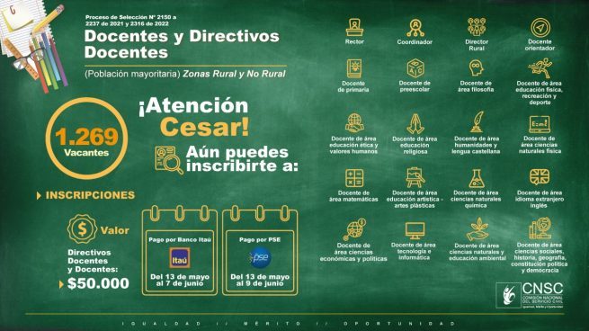 Hasta el 9 de junio irá la etapa de inscripciones para proveer más de 37 mil vacantes del proceso de selección Directivos Docentes y Docentes