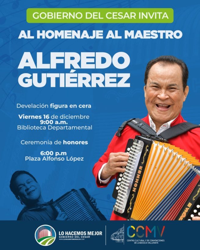 Todo listo para el homenaje en Valledupar al Trirrey vallenato Alfredo Gutiérrez
