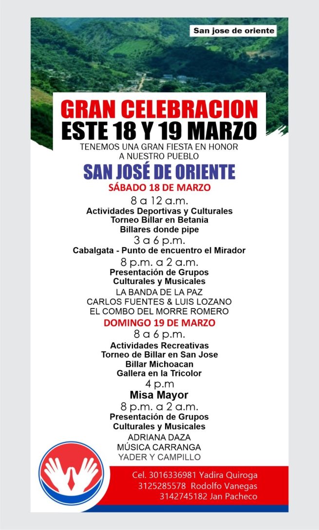 Corregimiento de San José de Oriente (La Paz), preparado para sus fiestas patronales
