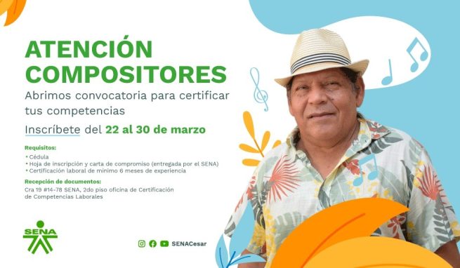 ¡Atentos compositores! Se cierra convocatoria para certificar competencias en el Sena Cesar