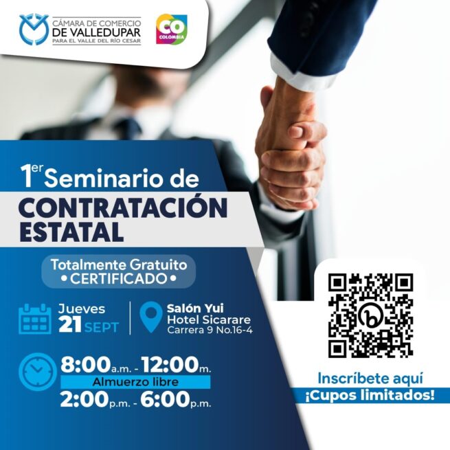 Este 21 de septiembre Cámara de Comercio de Valledupar realizará seminario de contratación pública