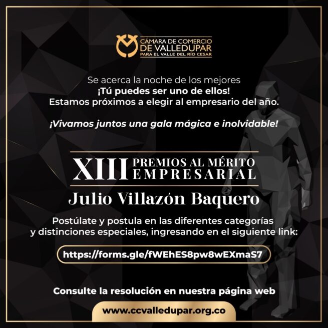 En diciembre será la gala de los Premios al Mérito Empresarial de la Cámara de Comercio de Valledupar