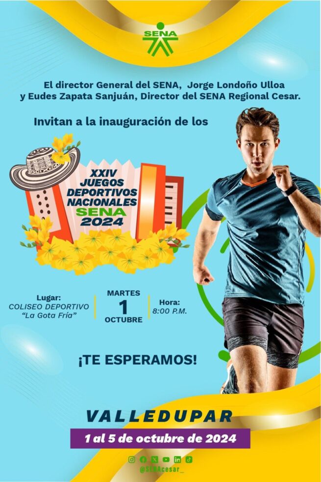 Valledupar recibirá a más de mil personas en los XXIV Juegos Nacionales Deportivos del Sena 2024