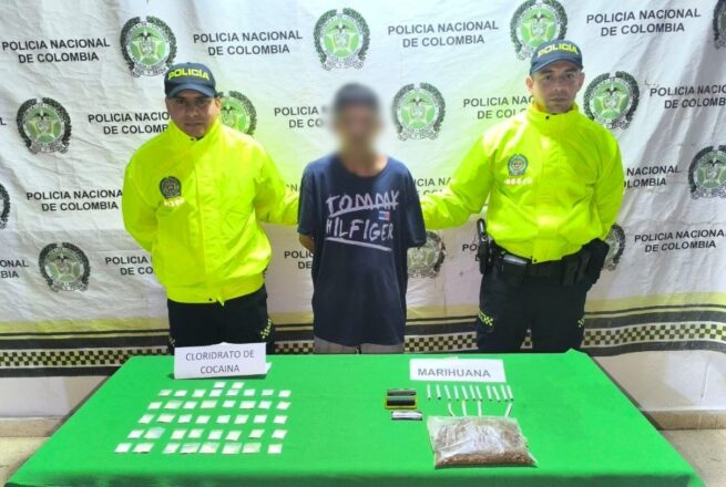 En Aguachica, un hombre capturado y un adolescente aprehendido por tráfico de estupefacientes