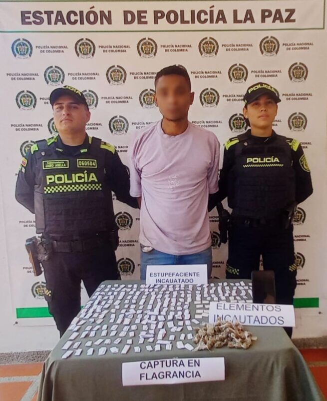 Hombre con 320 dosis de estupefacientes, capturado en La Paz, Cesar