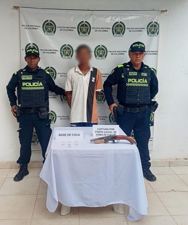 Capturado en La Loma, Cesar, por porte ilegal de arma de fuego y estupefacientes