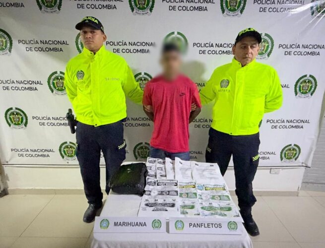Cayó alias Mateo en Bosconia, con panfletos y estupefacientes